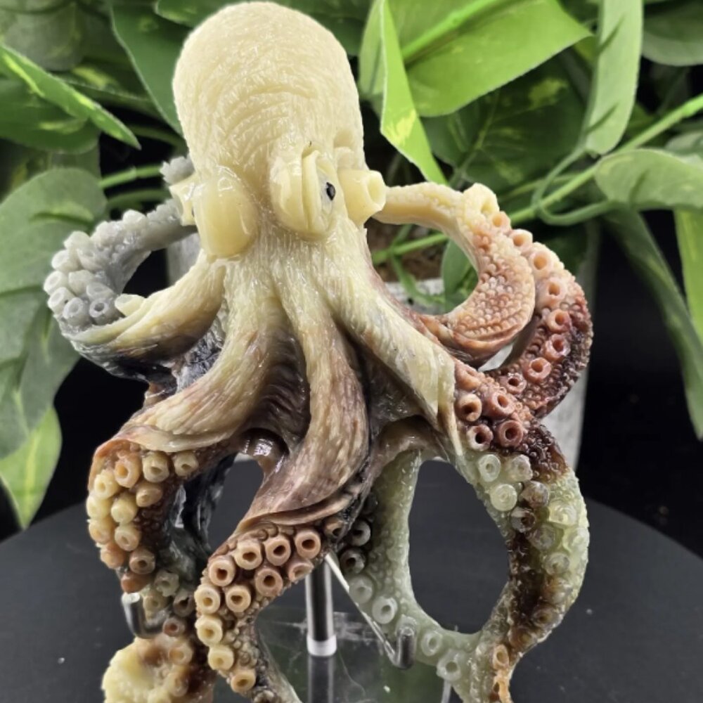 CARVED OCTOPUS AMAZON STONE STATUE SCULPTURE FIGURINE